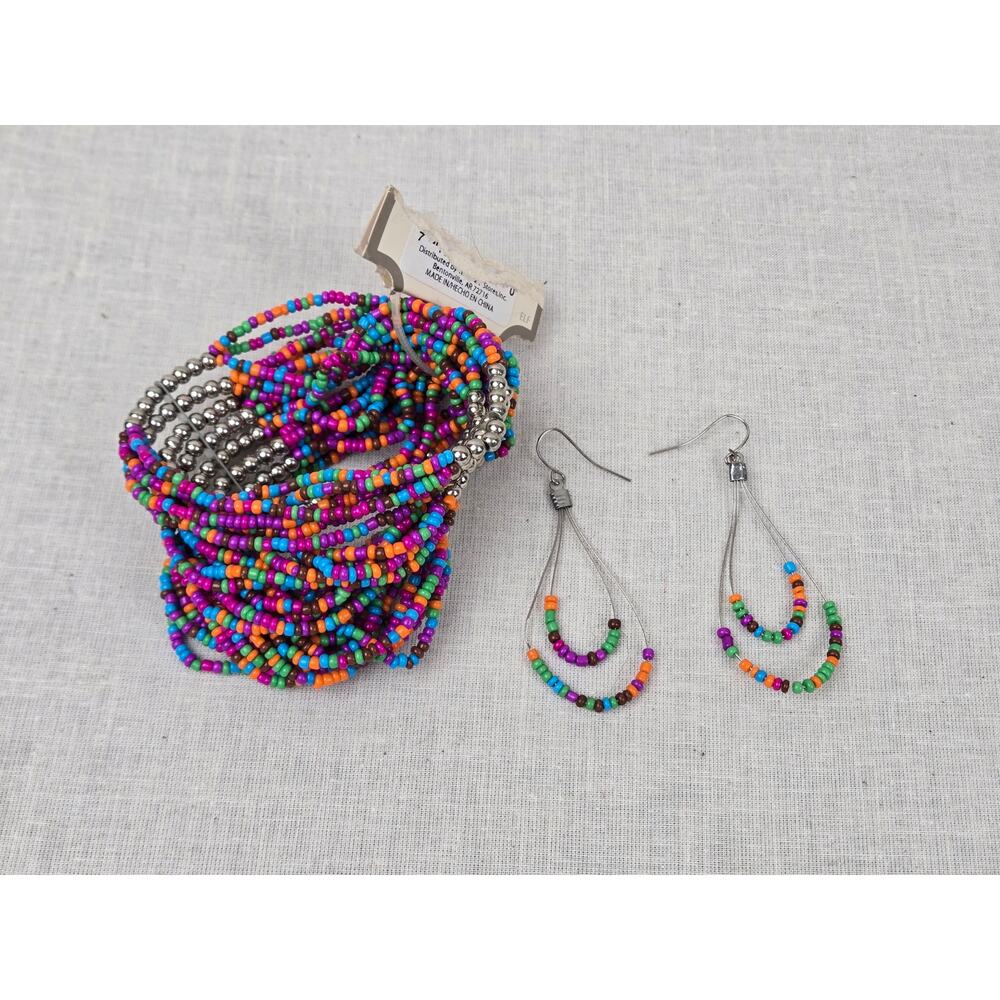 Vintage to Modern Rainbow Colors Multi Color Bracelet & Earrings Set NWOT